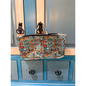 Women's Vera Bradley Teal Floral Cosmetic Bag Organizer One Size